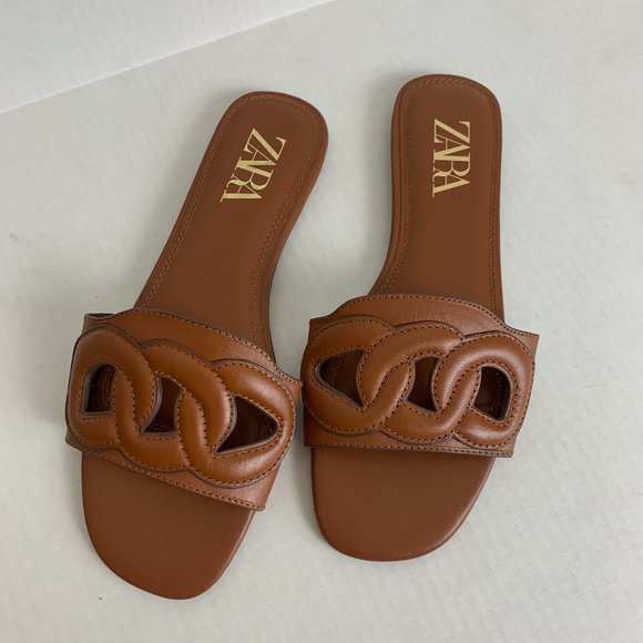 Zara Tan Braided Slide Sandals - Picture 1 of 6